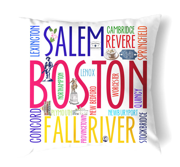 Reversible 18" Iconic Massachusetts Throw Pillow