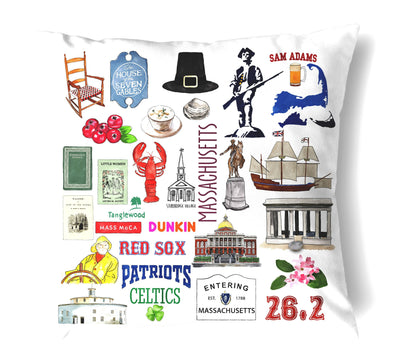 Reversible 18" Iconic Massachusetts Throw Pillow
