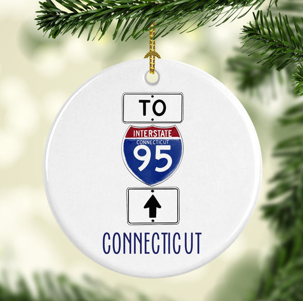Connecticut I-95 Round Porcelain Ornament