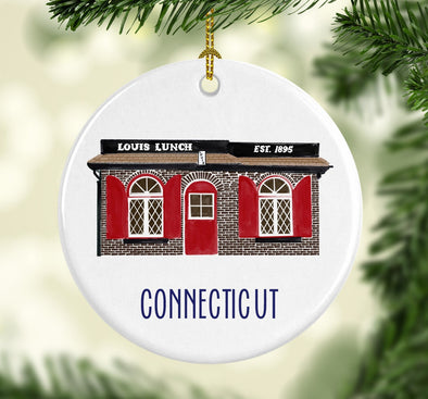 Louis Lunch Connecticut Round Porcelain Ornament