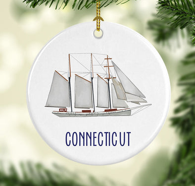 Mystic Seaport Connecticut Round Porcelain Ornament