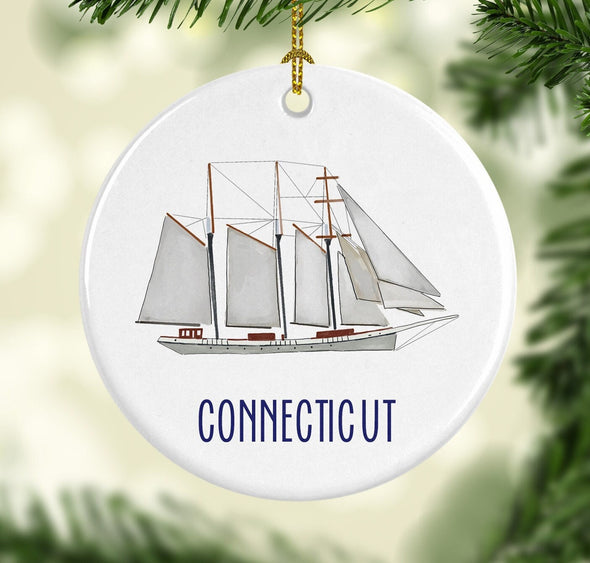 Mystic Seaport Connecticut Round Porcelain Ornament