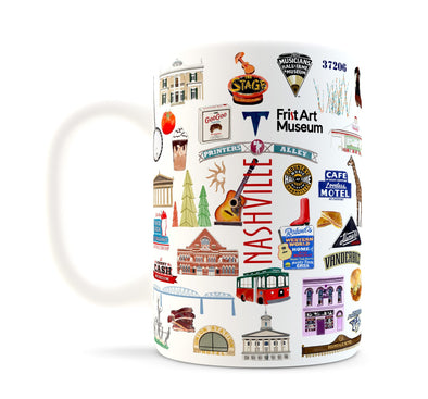 Iconic Nashville Tennessee Watercolor Ceramic Mug