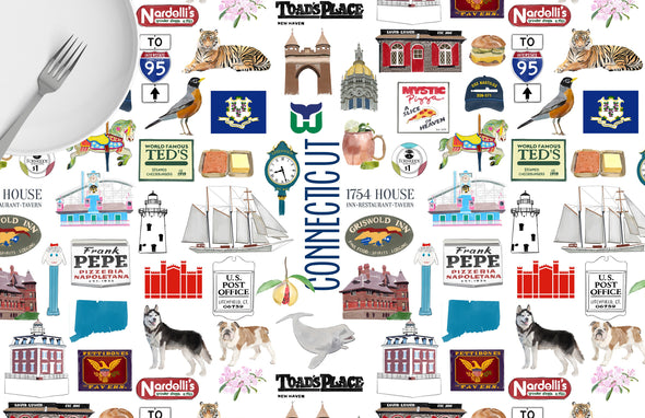 Iconic Connecticut Watercolor Disposable Placemats - tear-away pad of 24