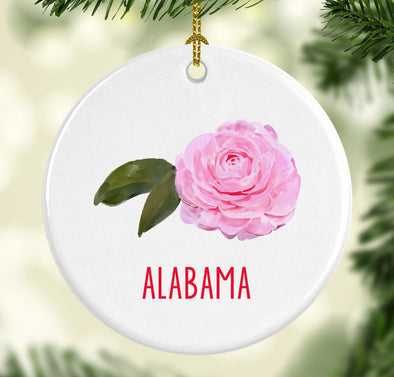 Alabama Camelia Round Porcelain Ornament