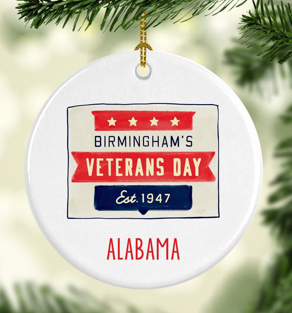 Alabama Veteran's Day Round Porcelain Ornament