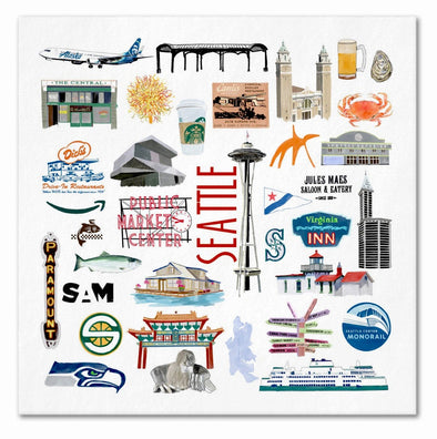 Iconic Seattle Washington Watercolor  Napkins