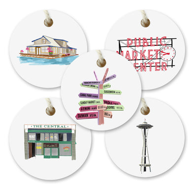 Iconic Seattle Washington Watercolor Gift Tags - Set of 10