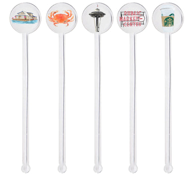 Iconic Seattle Washington Swizzle Sticks - Set of 10