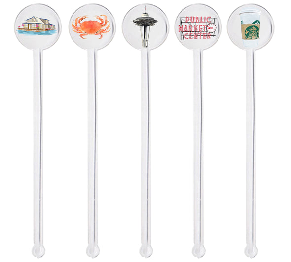 Iconic Seattle Washington Swizzle Sticks - Set of 10