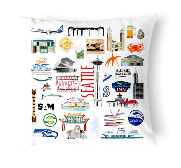 Reversible 18" Iconic Seattle Washington Throw Pillow