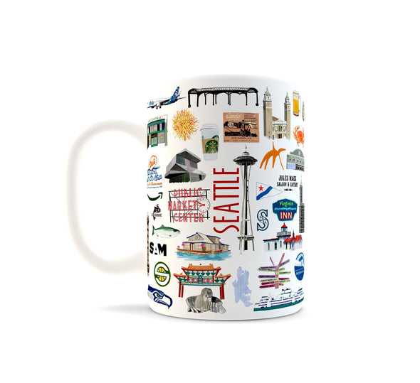 Iconic Seattle Washington Watercolor Ceramic Mug