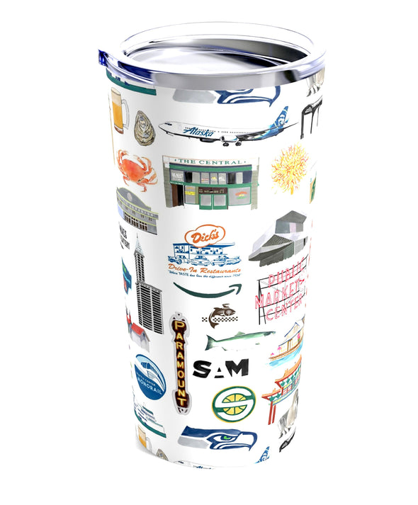 Iconic Seattle Washington Watercolor 20 ounce Stainless Steel Hot/Cold Cup