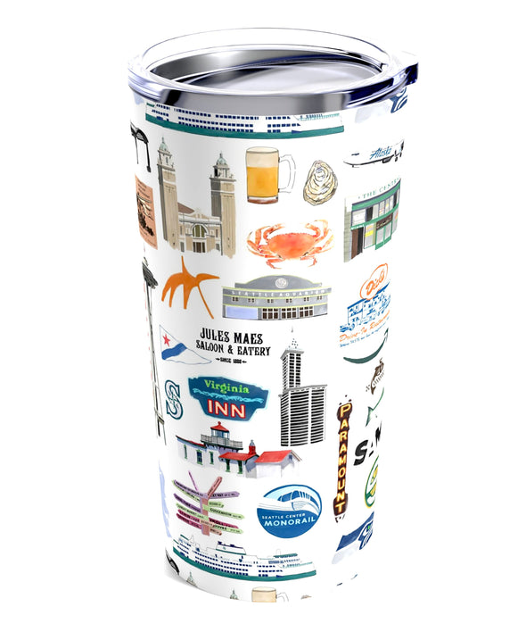 Iconic Seattle Washington Watercolor 20 ounce Stainless Steel Hot/Cold Cup