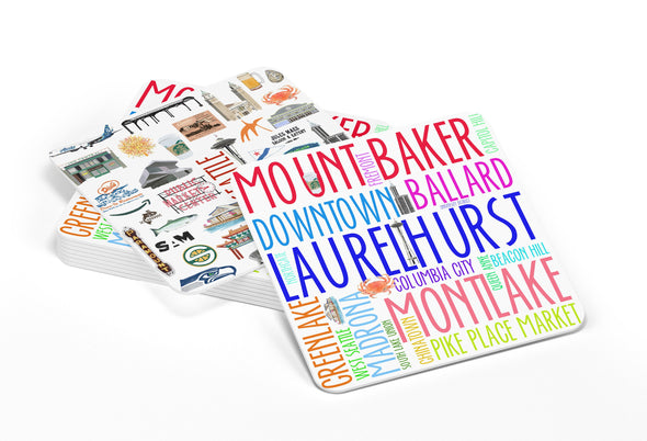 Iconic Seattle Washington Watercolor Paper Coasters - Set of 10