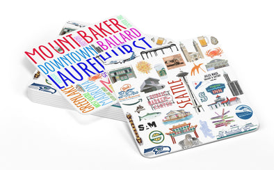 Iconic Seattle Washington Watercolor Paper Coasters - Set of 10