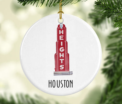 Houston Texas Heights Sign Round Porcelain Ornament