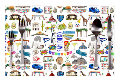 Iconic San Diego Watercolor Disposable Placemats - tear-away pad of 24