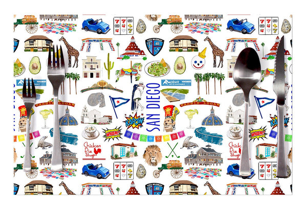 Iconic San Diego Watercolor Disposable Placemats - tear-away pad of 24