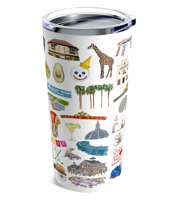 Iconic San Diego Watercolor 20 ounce Stainless Steel Hot/Cold Cup