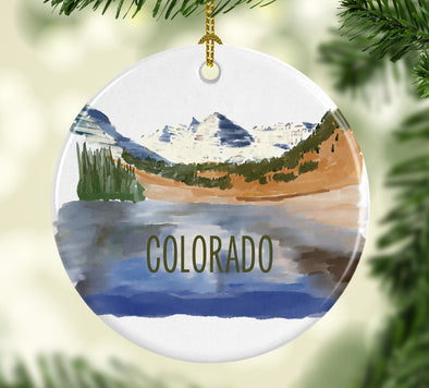 Colorado Maroon Bells Round Porcelain Ornament