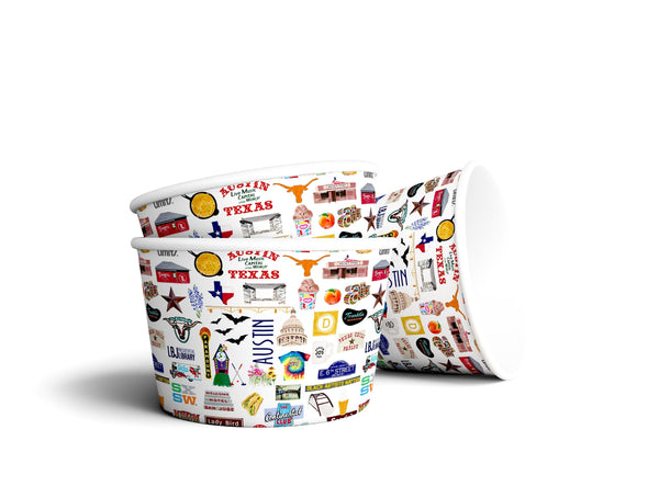8 oz Iconic Austin, Texas Ice Cream, Soup, Favor Cup - Set of 12
