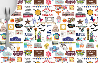 Iconic Austin, Texas Watercolor Disposable Placemats - tear-away pad of 24