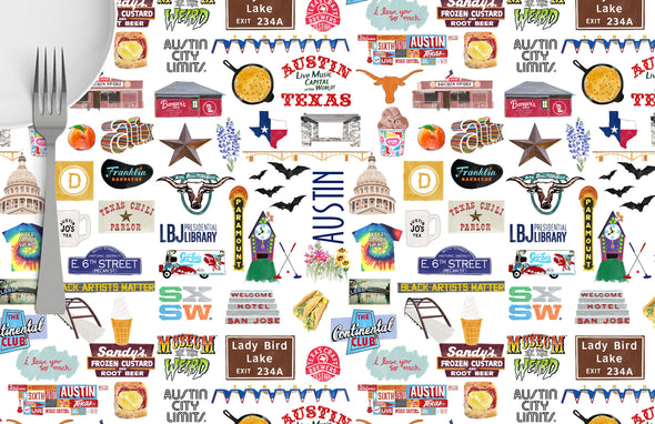 Iconic Austin, Texas Watercolor Disposable Placemats - tear-away pad of 24