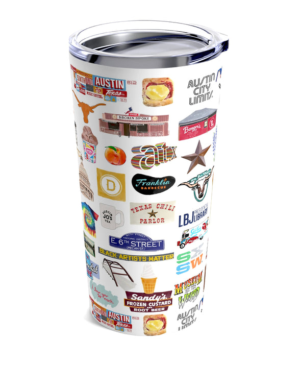 Iconic Austin, Texas Watercolor 20 ounce Stainless Steel Hot/Cold Cup