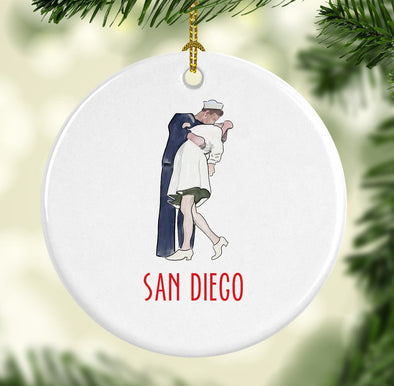San Diego Kissing Sailor Round Porcelain Ornament