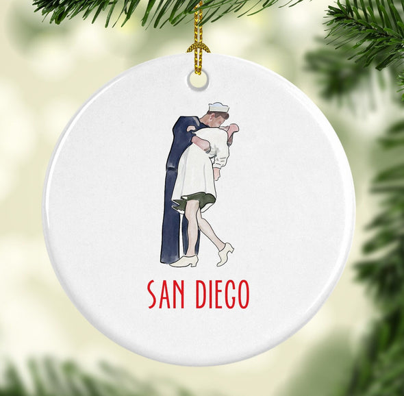 San Diego Kissing Sailor Round Porcelain Ornament