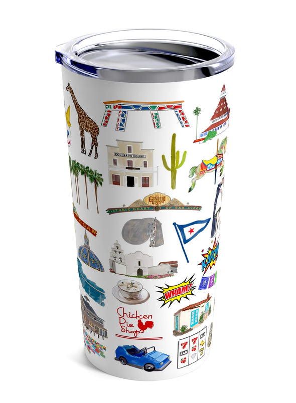 Iconic San Diego Watercolor 20 ounce Stainless Steel Hot/Cold Cup