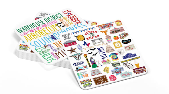 Iconic Austin, Texas Watercolor Paper Coasters - Set of 10