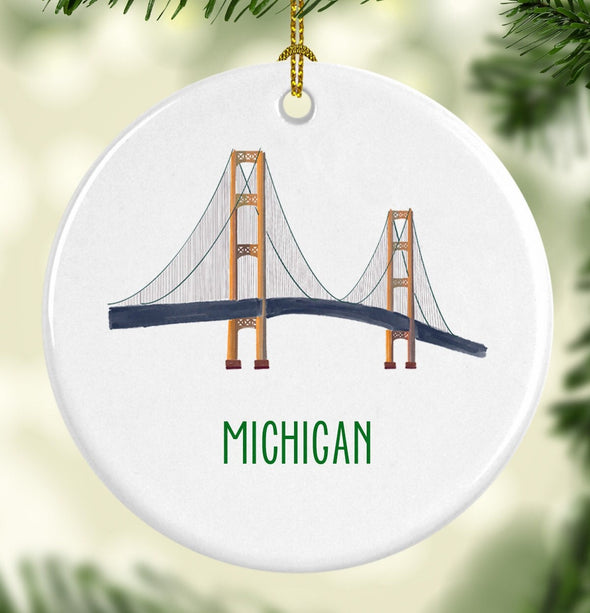 Mackinac Island Bridge Round Porcelain Ornament