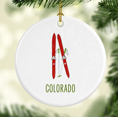 Colorado Snow Ski Round Porcelain Ornament