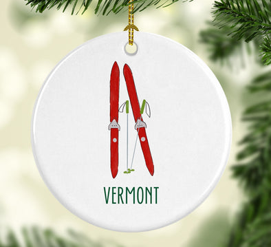 Vermont Ski Round Porcelain Ornament