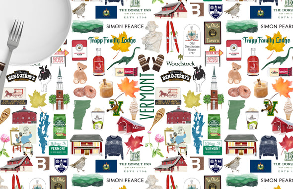 Iconic Vermont Watercolor Disposable Placemats - tear-away pad of 24