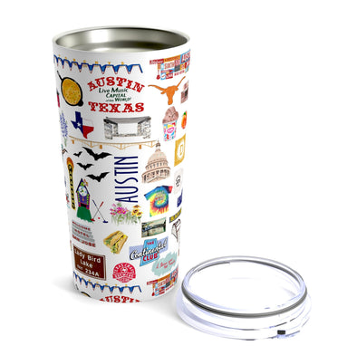 Iconic Austin, Texas Watercolor 20 ounce Stainless Steel Hot/Cold Cup