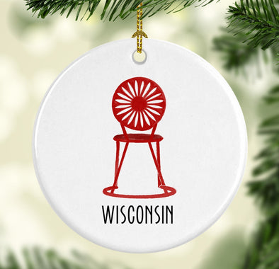 Wisconsin Union Terrace Chair Round Porcelain Ornament