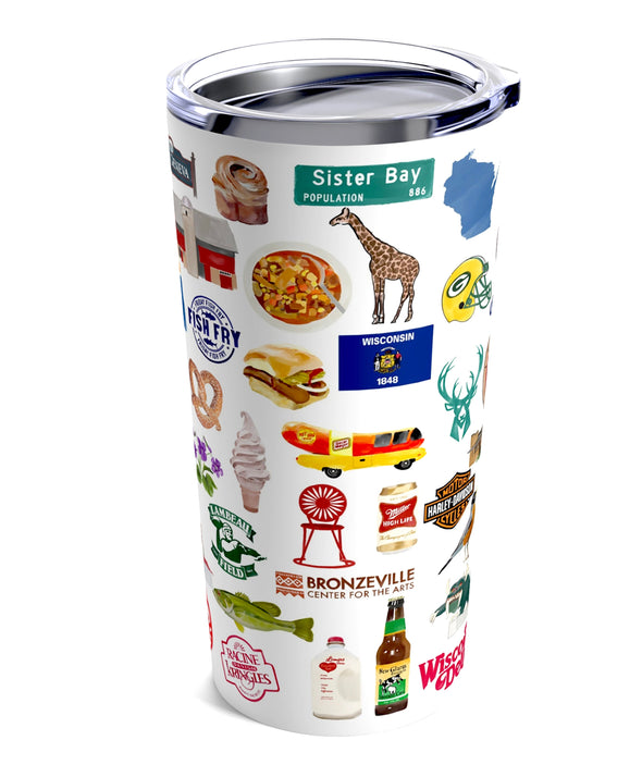 Iconic Wisconsin Watercolor 20 ounce Stainless Steel Hot/Cold Cup