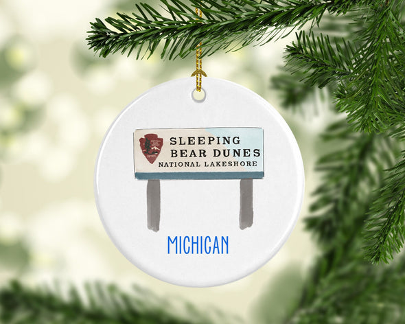 Sleeping Bear Dunes Michigan Round Porcelain Ornament