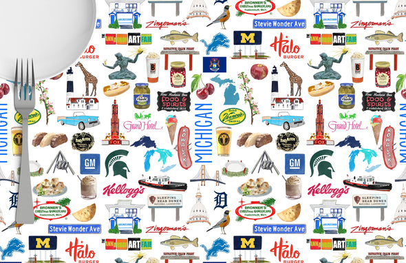 Iconic Michigan Watercolor Disposable Placemats - tear-away pad of 24