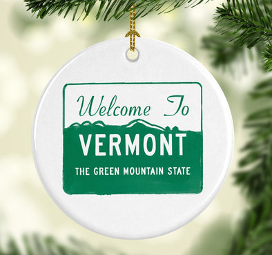 Vermont Welcome Sign Round Porcelain Ornament