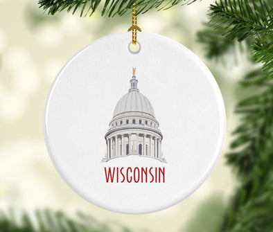 Wisconsin State Capitol Dome Round Porcelain Ornament