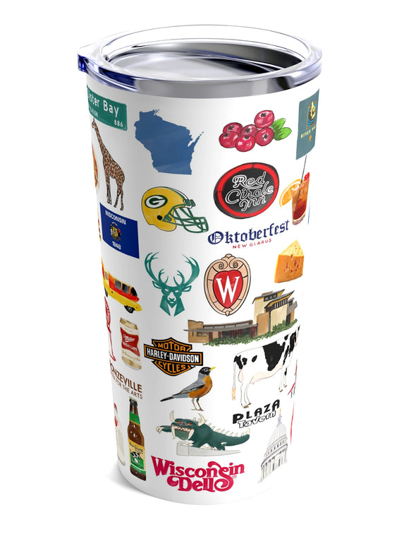 Iconic Wisconsin Watercolor 20 ounce Stainless Steel Hot/Cold Cup