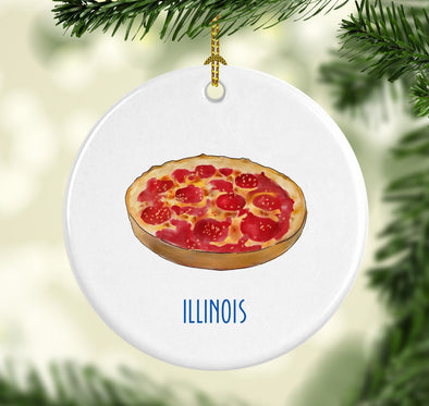 Illinois Deep Dish Pizza Round Porcelain Ornament