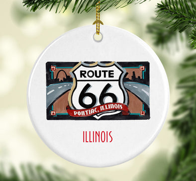 Illinois Route 66 Round Porcelain Ornament