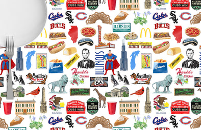 Iconic Illinois Watercolor Disposable Placemats - tear-away pad of 24