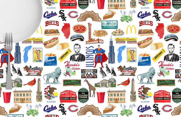 Iconic Illinois Watercolor Disposable Placemats - tear-away pad of 24