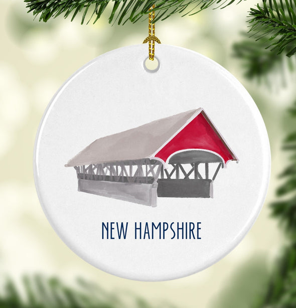 New Hampshire Covered Bridge Round Porcelain Ornament
